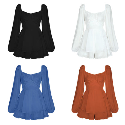 Sexy Square Neckline Long Sleeves Women Mini Dresses