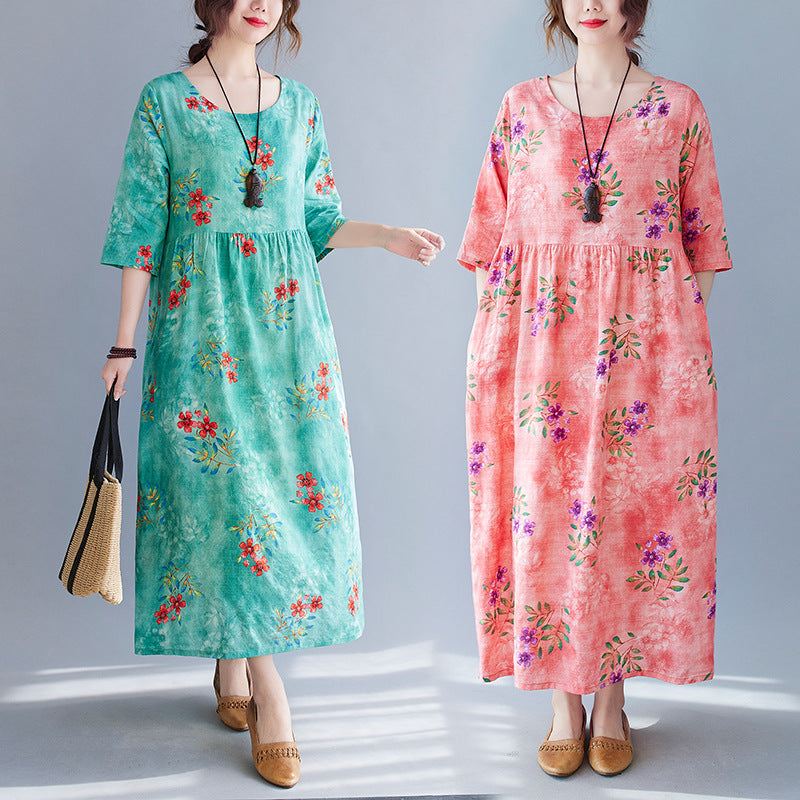 Ethinc Line Summer Half Sleeves Women Long Dresses