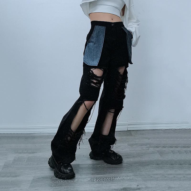 Causal Broken Holes High Waist Demin Pants-STYLEGOING