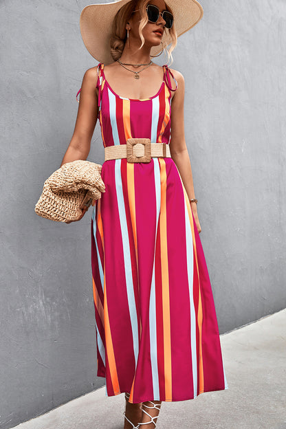 Sexy Backless Striped Long Sleeveless Dresses