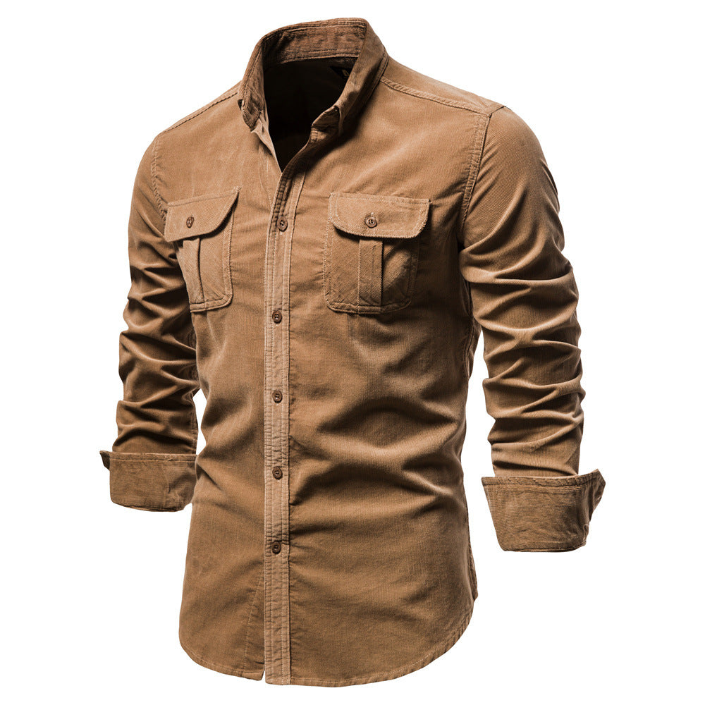 Men Long Sleeves Corduroy Business Shirts