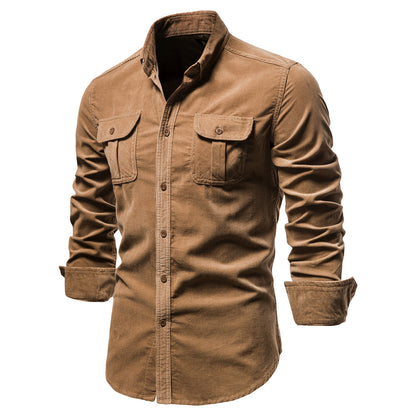 Men Long Sleeves Corduroy Business Shirts