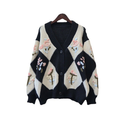 Vintage 3D Knitting Design Women Knitting Overcoats