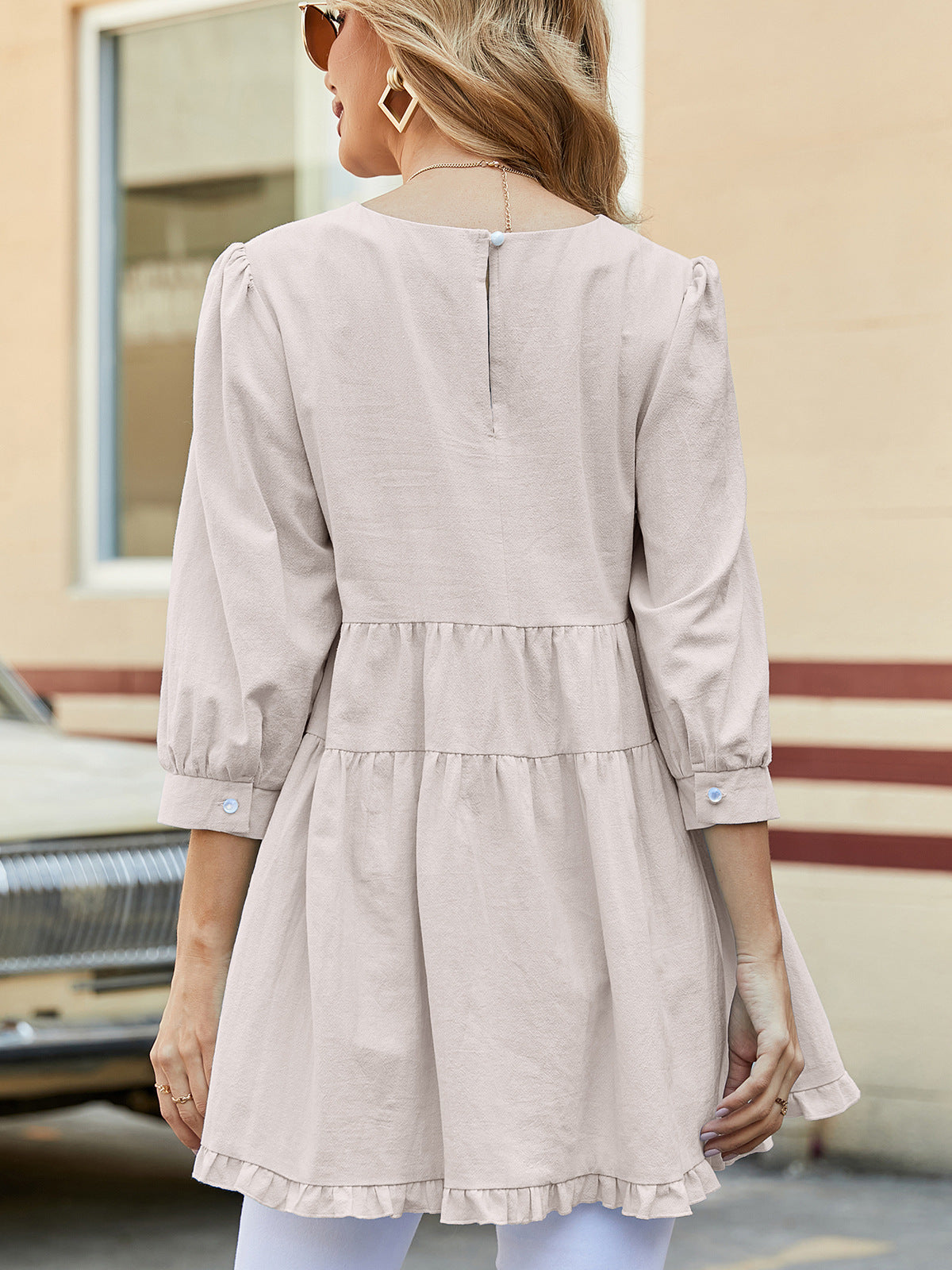 Casual 3/4 Length Sleeves Women Top Blouses