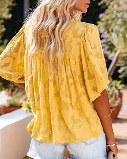Casual Trumpet Sleeves Summer Lace Blouses