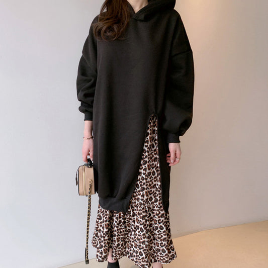 Leisure Leopard Fake Two Pieces Autumn Long Dresses