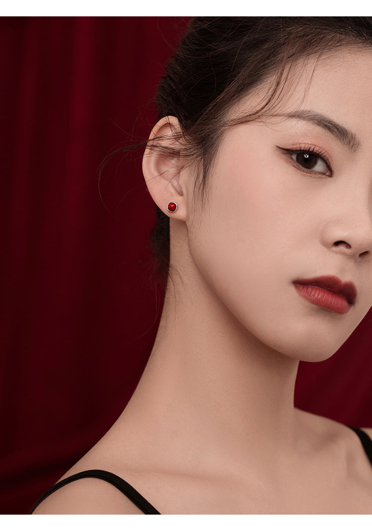 Red Vintage Sliver Earring Stud for Women