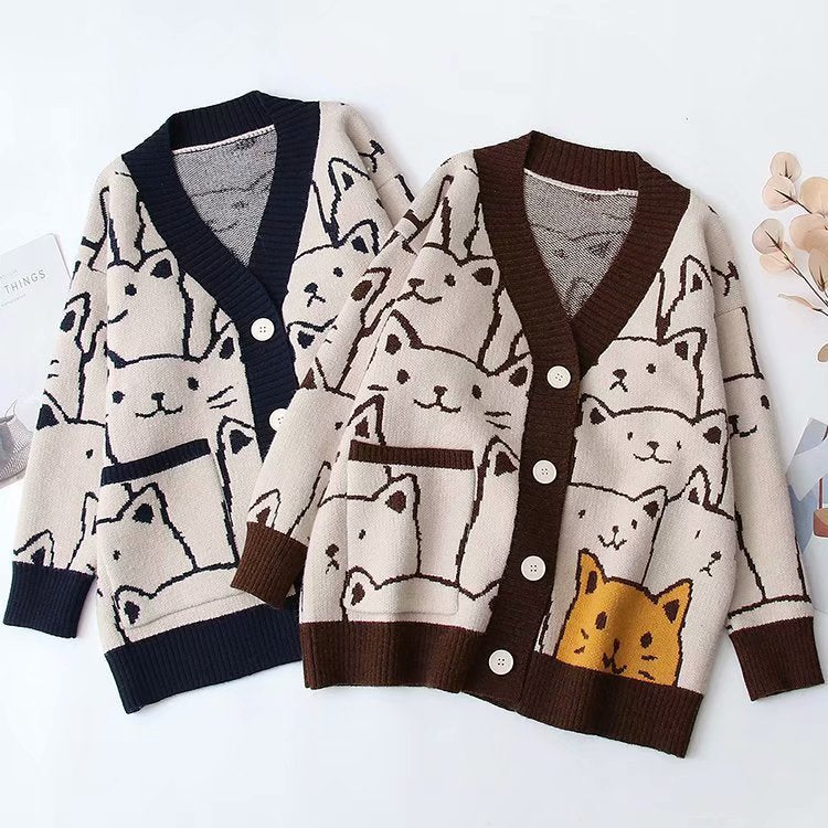Casual Bear Design Knitted Cardigan Sweaters