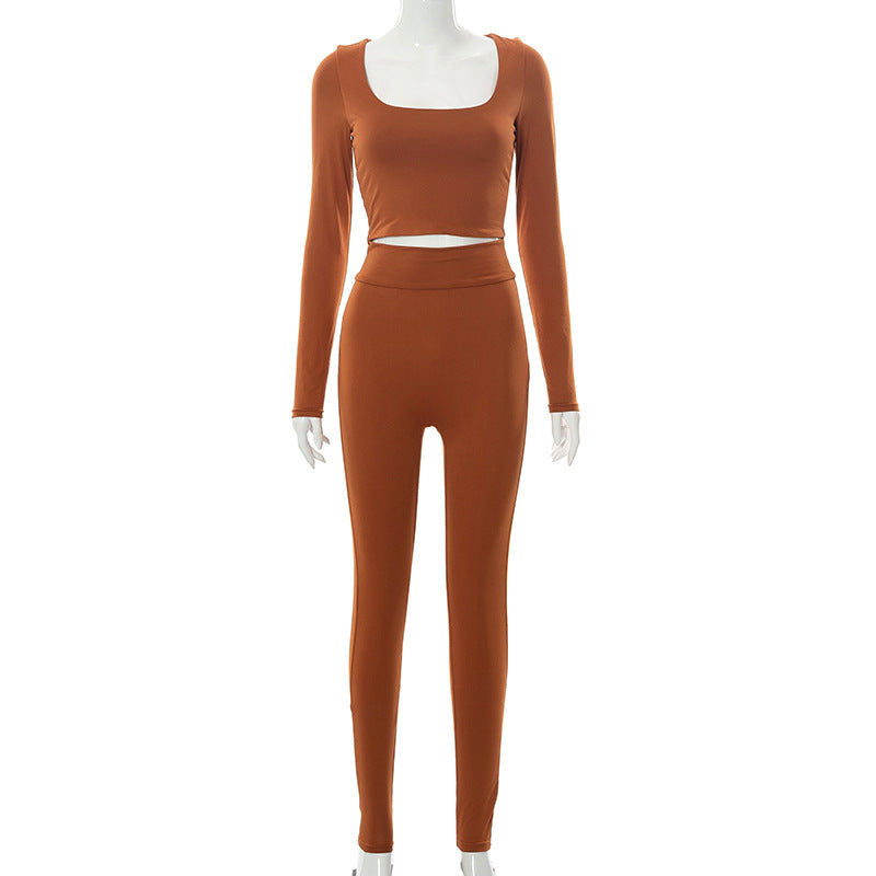 Women High Waist Legging Pants and Long Sleeves Short Tops