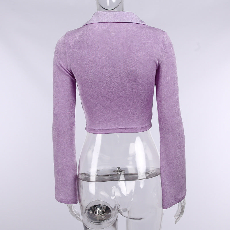 Women Knitting Midriff Baring Fall Short Tops