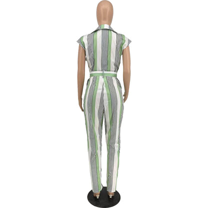 Casual Striped Women Jumpsuits with Belt