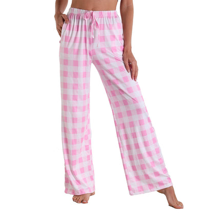 Causal Plaid Women Pajamas Pants Elastic Cord