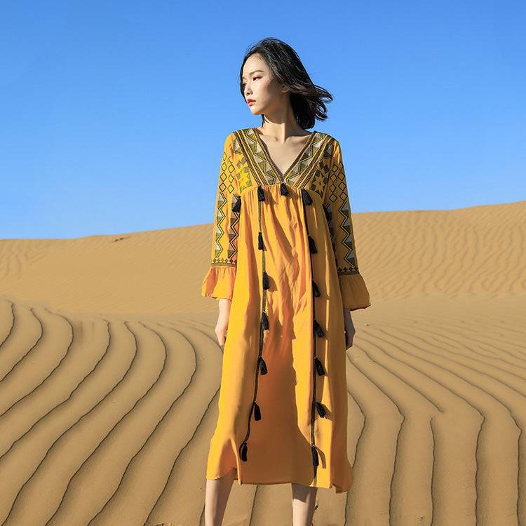 Vintage Ethnic Summer Beach Fairy Long Dresses