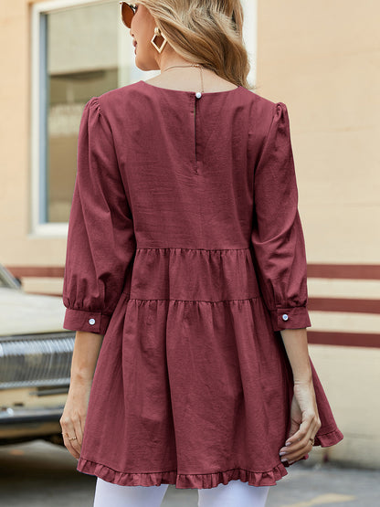 Casual 3/4 Length Sleeves Women Top Blouses
