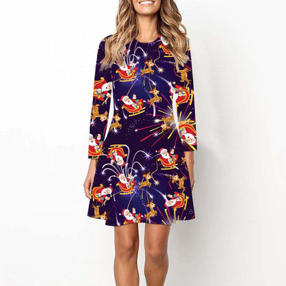 Merry Christmas Santa Claus Women Long Sleeves Dresses