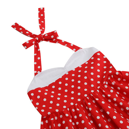 Vintage Dot Print Halter Dresses for Kids