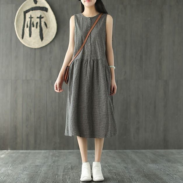 Vintage Sleeveless Linen Summer Midi Dresses