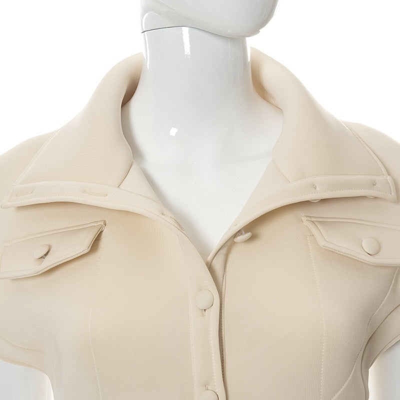 Designed Stand Collar Short Women Top Coat
