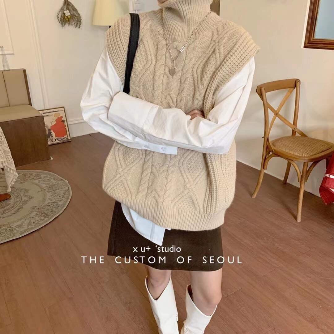 Winter Turtleneck Knitting Vest for Women