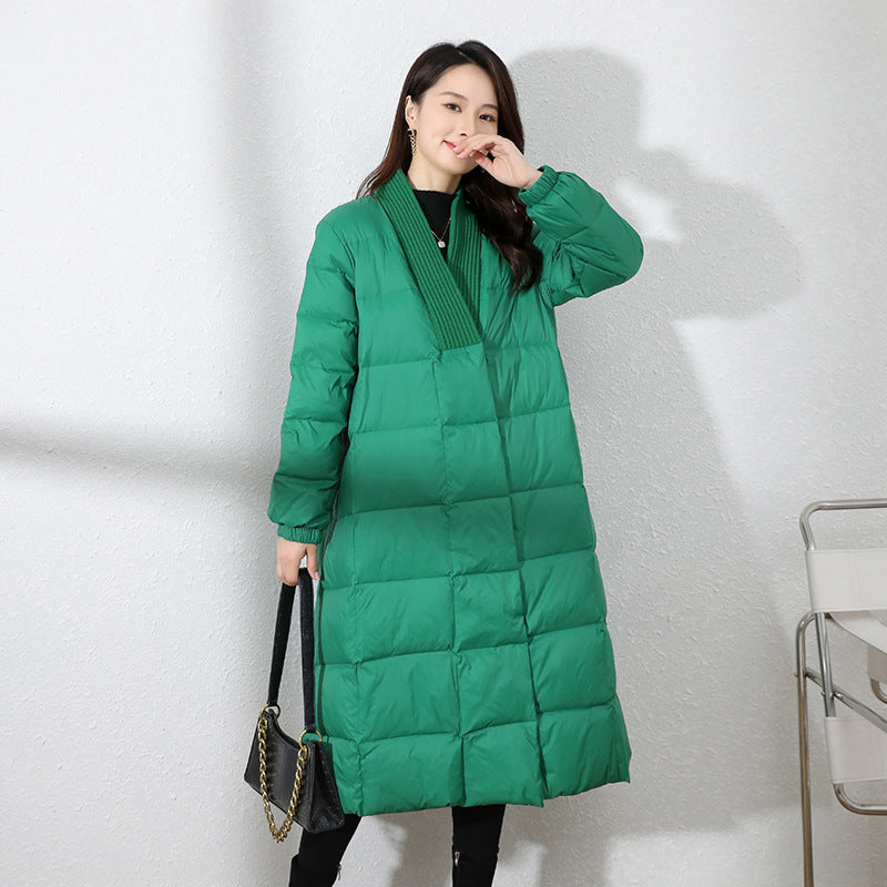 Leisure V Neck Winter Down Overcoats for Women