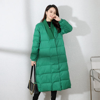 Leisure V Neck Winter Down Overcoats for Women