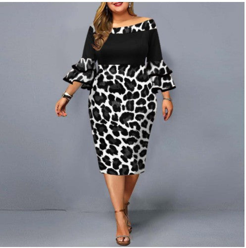 Sexy Leopard Trumpet Sleeves Plus Sizes Party Dresses