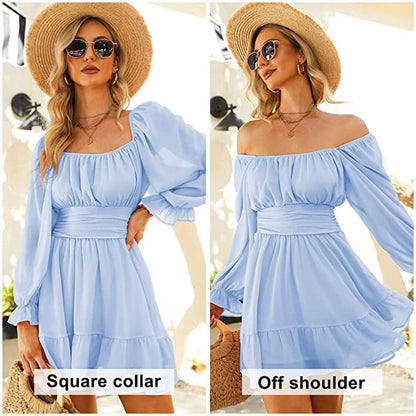 Chiffon Square Neckline Summer Daily Dresses