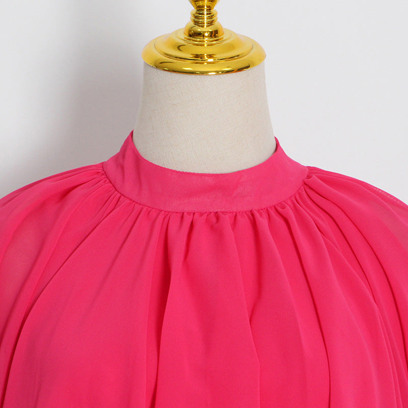 Chiffon High Neck Ruffle Women Long Holiday Dresses