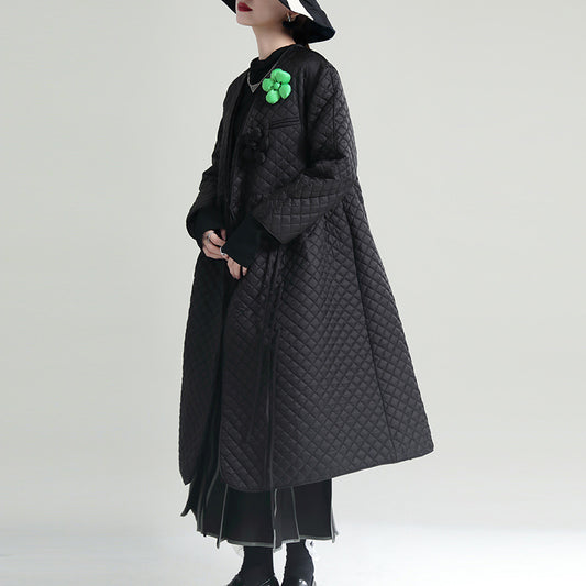 Black Cotton Winter Women Overcoats