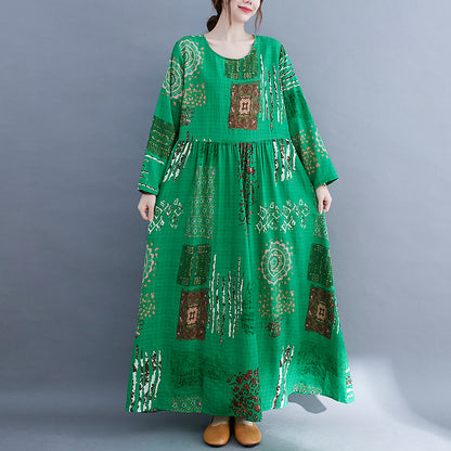 Women Green Plus Sizes Long Sleeves Cozy Dresses