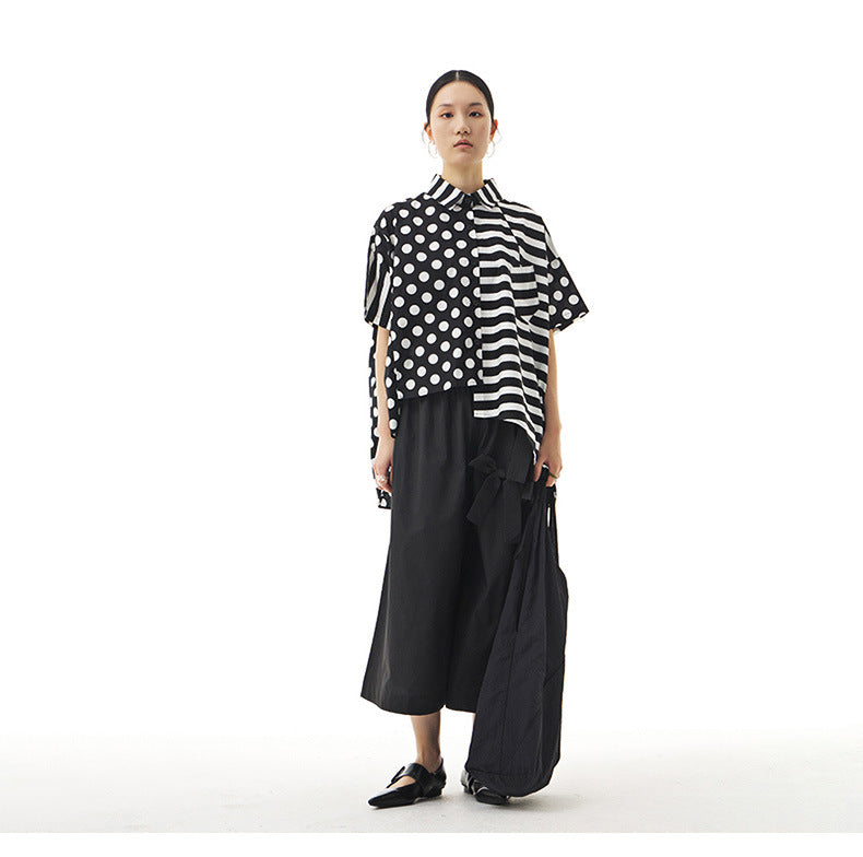 Summer Dot Print Irregular Top Blouses for Women