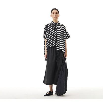 Summer Dot Print Irregular Top Blouses for Women