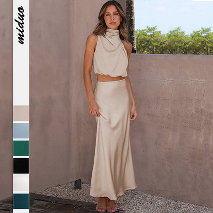 Sexy High Neck Tops and Long Skirts Two Pieces Evening Dresses