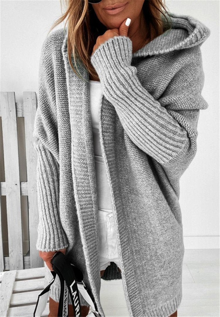 Women Knitting Batwing Sleeved Hoody Sweaters-STYLEGOING