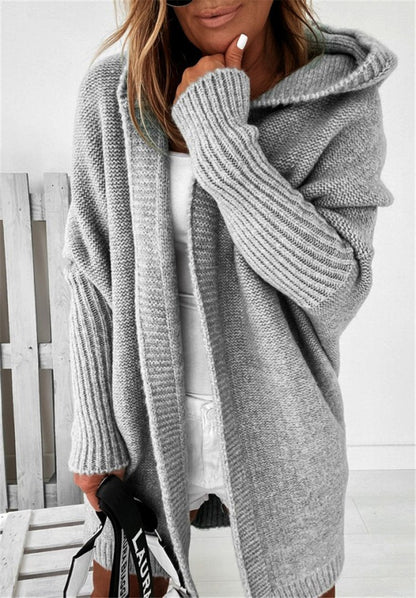 Women Knitting Batwing Sleeved Hoody Sweaters-STYLEGOING