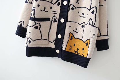 Casual Bear Design Knitted Cardigan Sweaters