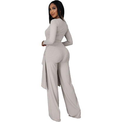Sexy Long Sleeves Irregular Tops and Pants Set for Women