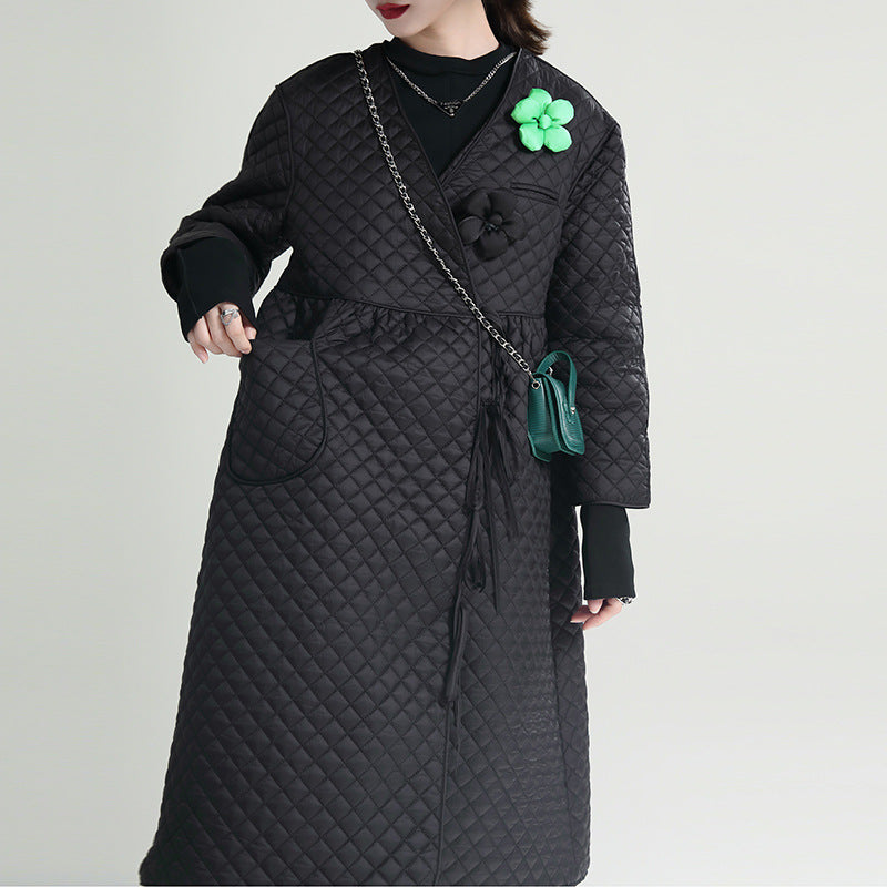 Black Cotton Winter Women Overcoats