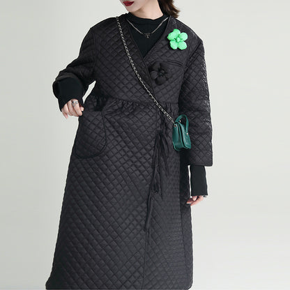 Black Cotton Winter Women Overcoats