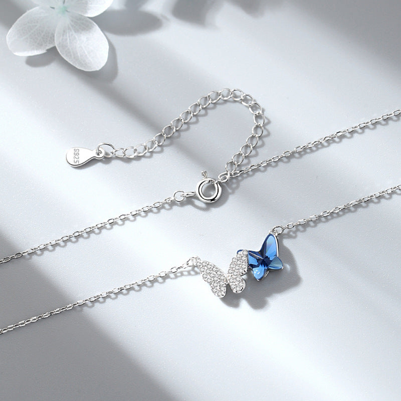 Fashion Double Butterfly Design Sterling Sliver Necklace