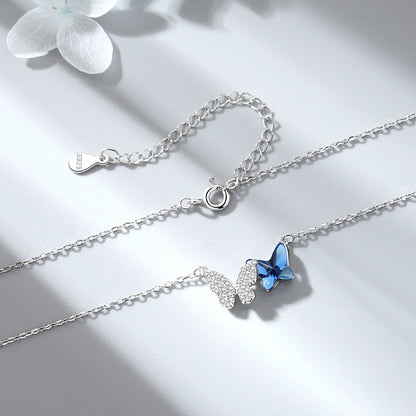 Fashion Double Butterfly Design Sterling Sliver Necklace