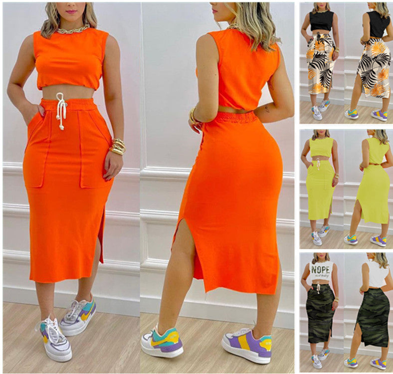 Casual Women Two Pieces Suits Tops and Skirts
