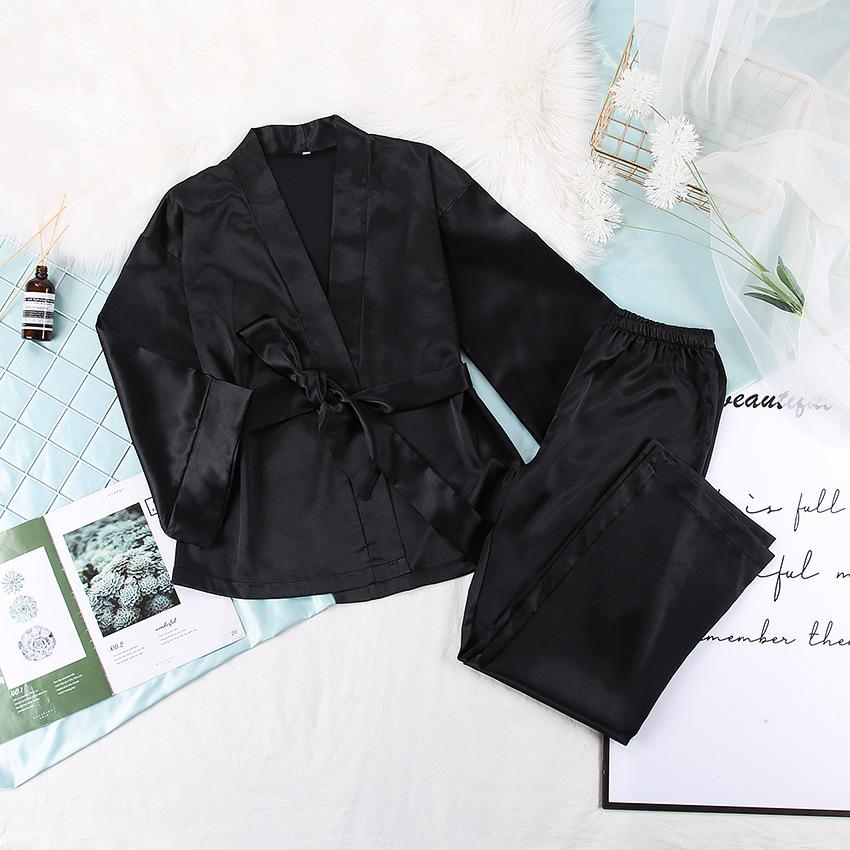 Women Satin Lace Up Fall Sleepwear Suits for Women