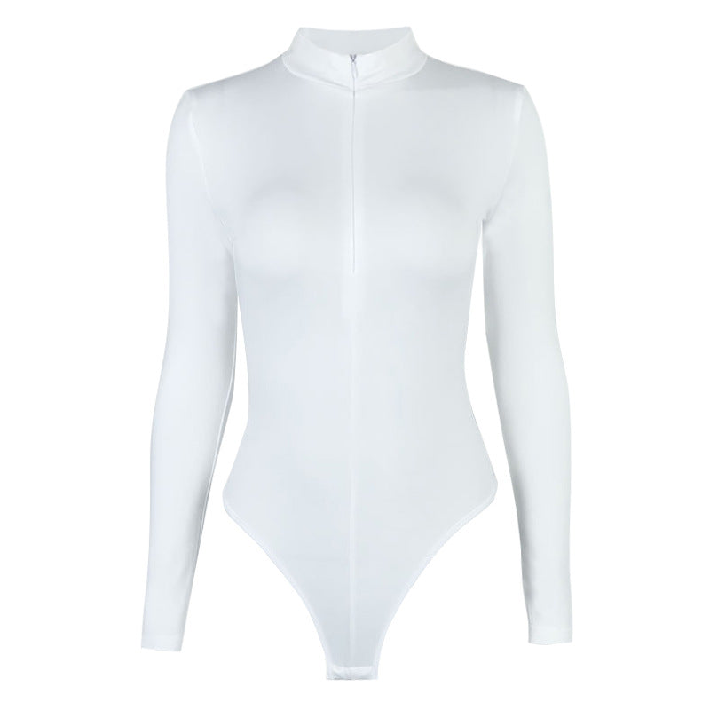 Sexy Fashion Long Sleeves Zipper Tight Jumpsuits Shirts