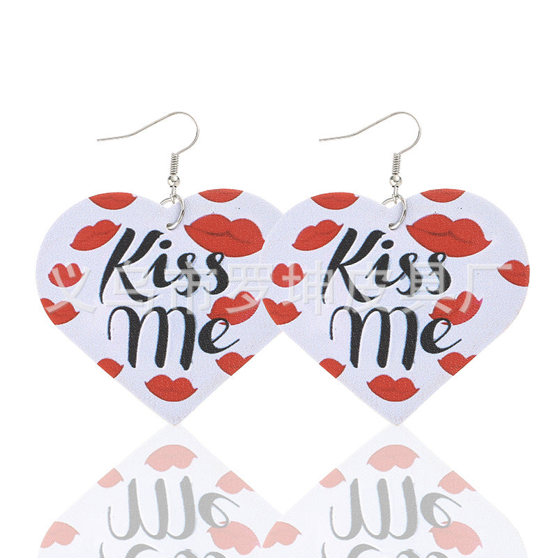 3pcs/Set Pu Leather Sweetheart Design Pink Earrings for Women