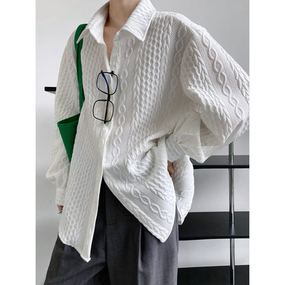 Soft Embossing Flowers Fall Long Sleeves Shirts