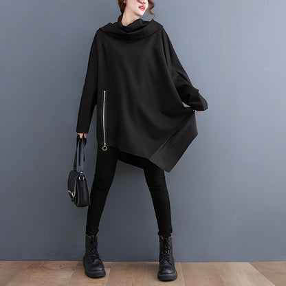 Black Pullover Long Sleeves Irregular Hoodies for Women