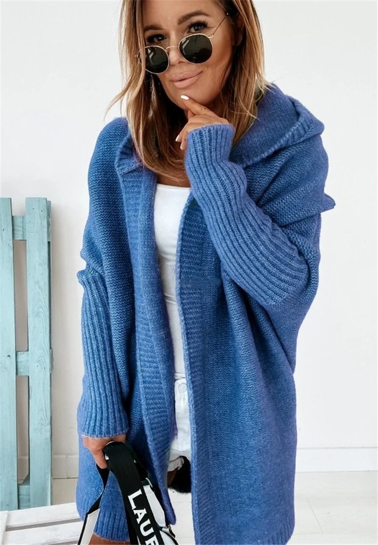 Women Knitting Batwing Sleeved Hoody Sweaters-STYLEGOING