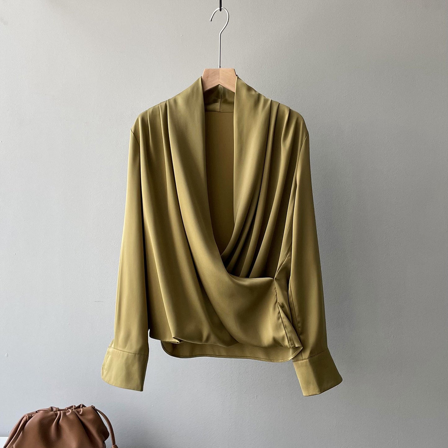 Elegant Satin Long Sleeves Office Lady Shirts