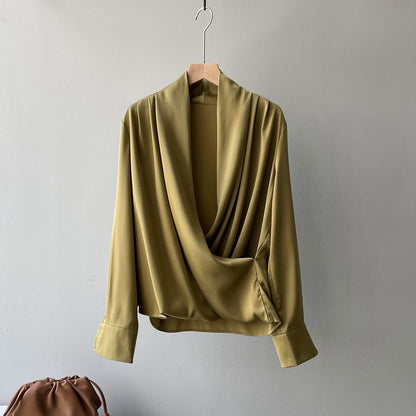 Elegant Satin Long Sleeves Office Lady Shirts